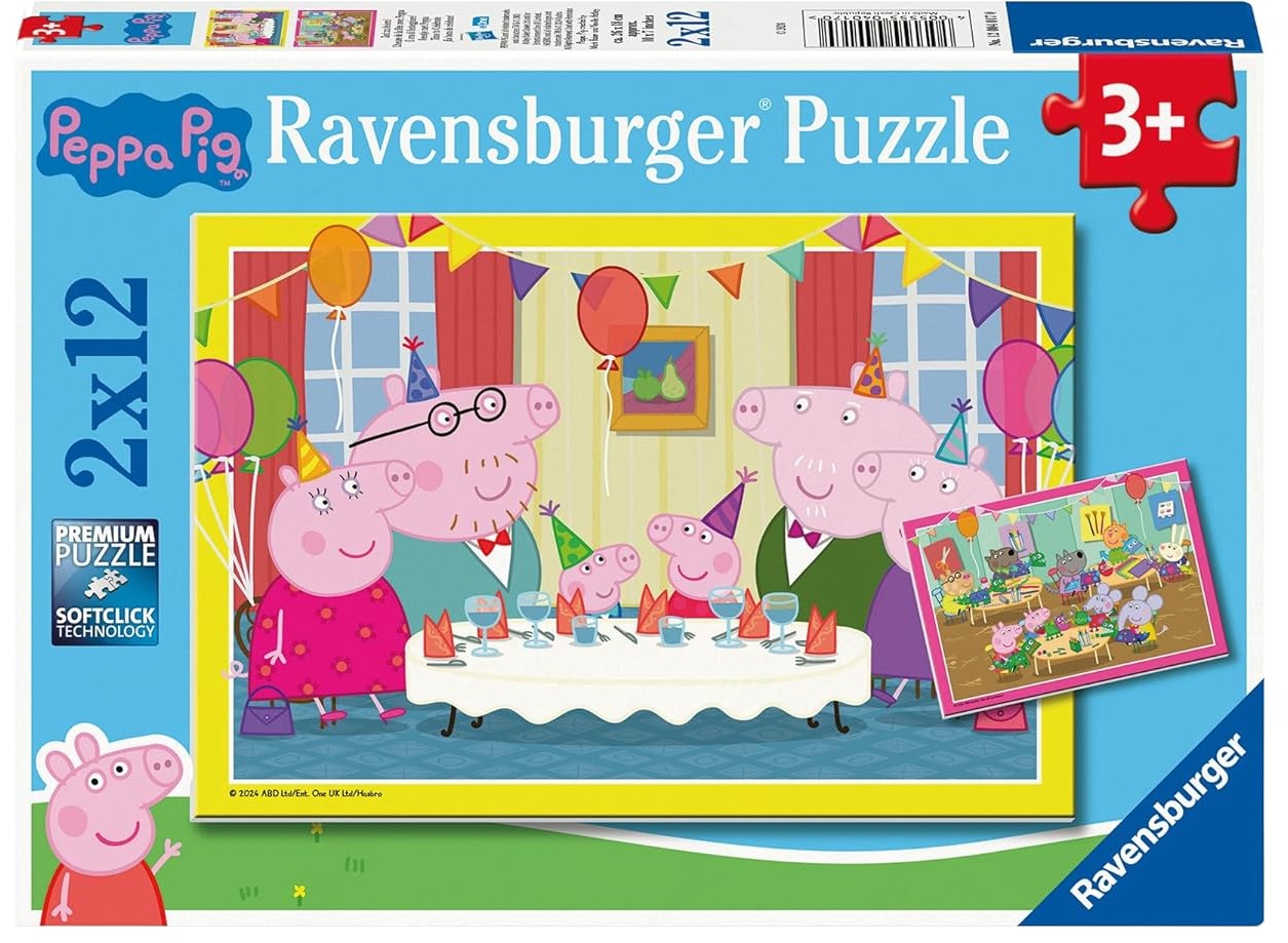Детски пъзел Ravensburger от 2 x 12 части - Прасето Пепа