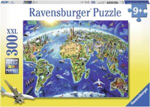 Детски пъзел Ravensburger от 300 XXL части - Карта със световни забележителности