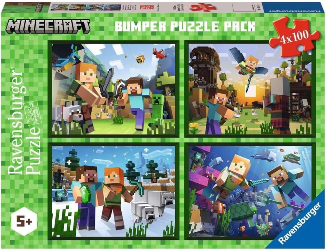 Детски пъзел Ravensburger от 4 x 100 части - Майнкрафт