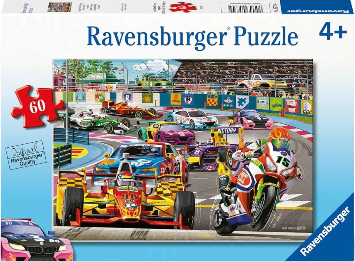 Детски пъзел Ravensburger от 60 части - Рали на състезателна писта