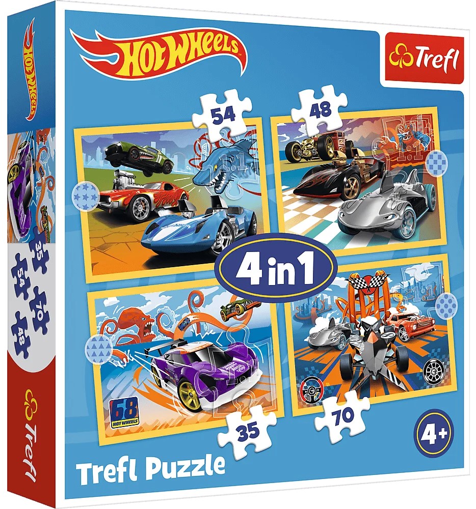 Детски пъзел Trefl 4 в 1 - Автомобили Hot Wheels
