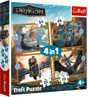 Детски пъзел Trefl 4 в 1 - Драконови дни
