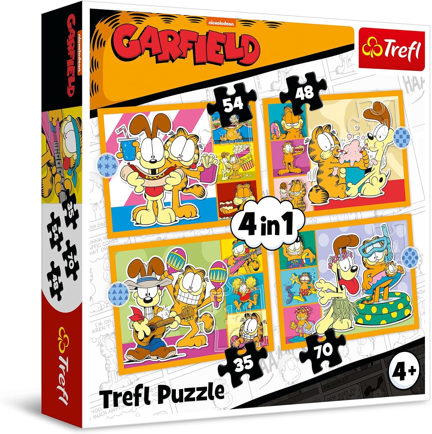 Детски пъзел Trefl 4 в 1 - Гарфилд обича лазаня