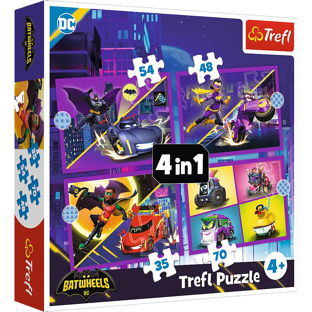 Детски пъзел Trefl 4 в 1 - Запознайте се с Batwheels