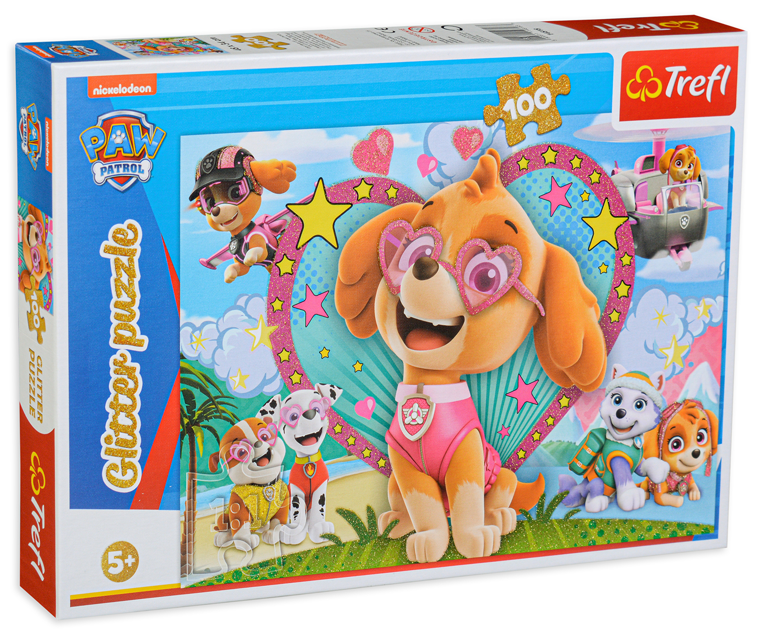 Пъзел Trefl с брокат от 100 части - Сладката Скай, Пес Патрул