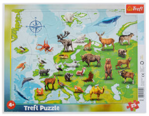 Детски пъзел Trefl от 25 части - Карта на Европа с животни