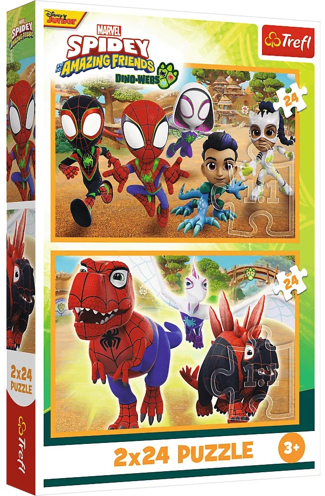 Детски пъзел Trefl от 2 x 24 части - Спайди и динозаврите