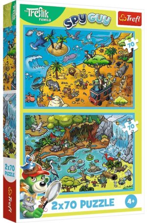 Детски пъзел Trefl от 2 x 70 части - Трефликс в страната на животните