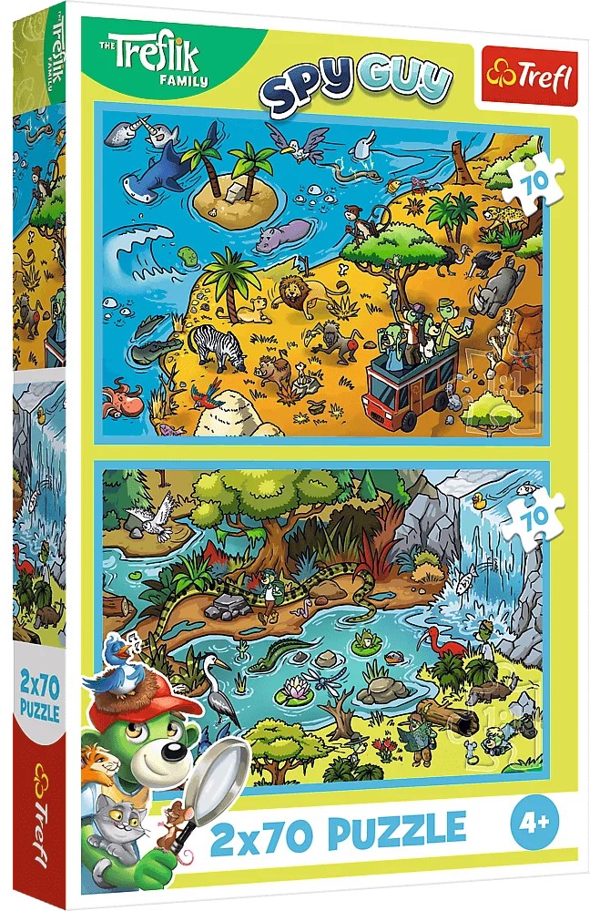 Детски пъзел Trefl от 2 x 70 части - Трефликс в страната на животните