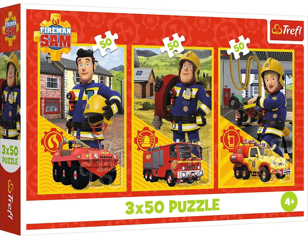 Детски пъзел Trefl от 3 x 50 части - Пожарникарят Сам