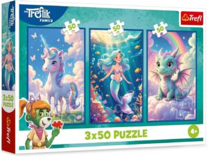 Детски пъзел Trefl от 3 x 50 части - Заедно в един пъстър свят
