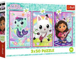 Детски пъзел Trefl от 3 x 50 части - Запознайте се с Габи и котките