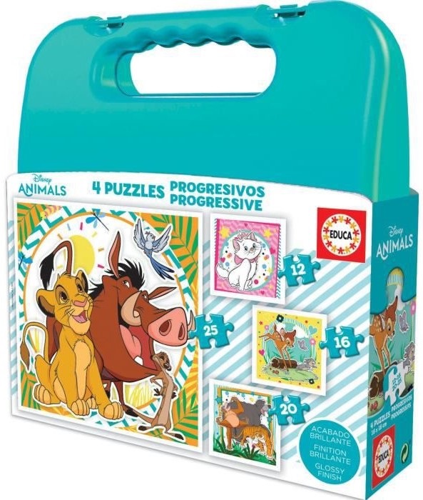Детски пъзел в куфарче Educa 4 в 1 - Дисни животни