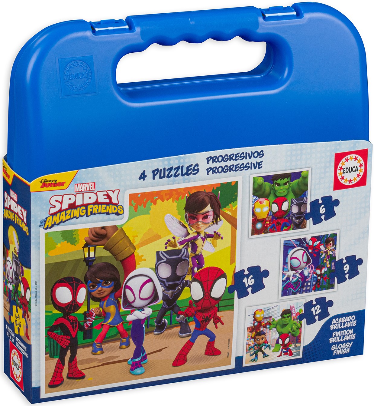 Детски пъзел в куфарче Educa 4 в 1 - Спайди и неговите невероятни приятели