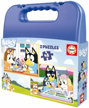 Детски пъзел в куфарче Educa от 2 х 48 части - Блуи