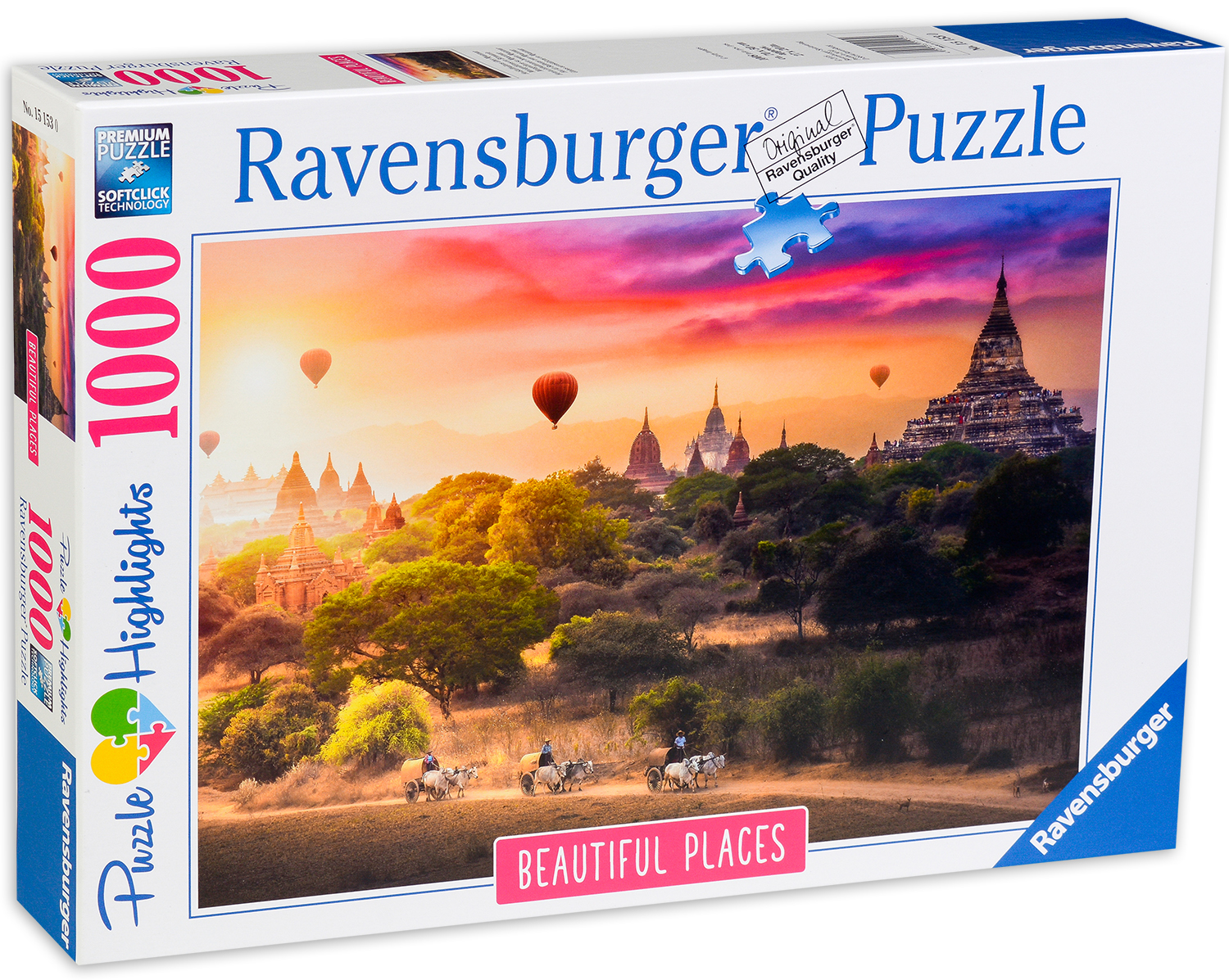 Пъзел Ravensburger от 1000 части - Полет с балон над Мианмар