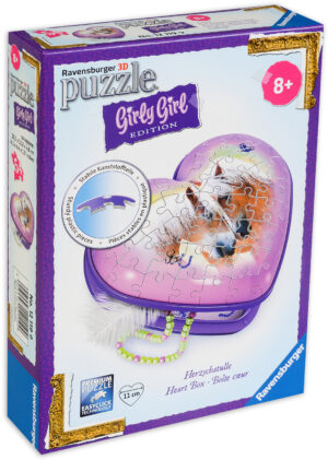 3D пъзел Ravensburger от 108 части - Кутия за бижута сърце, Коне