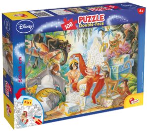 Двулицев пъзел Lisciani за оцветяване от 108 части - Книга за джунглата