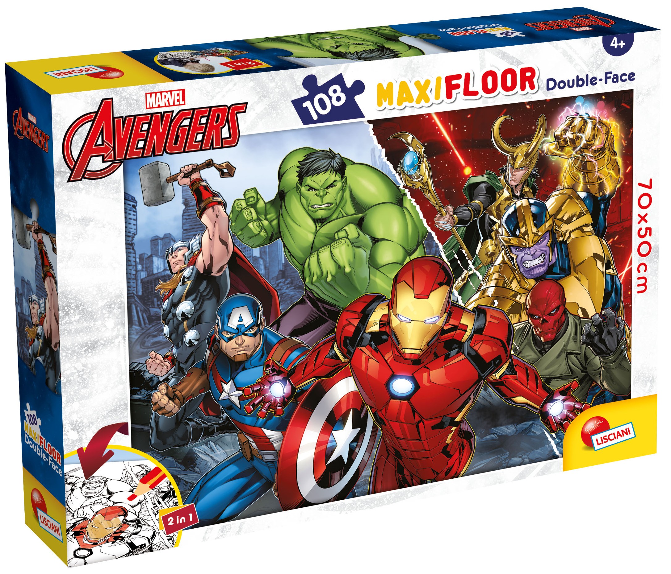 Двулицев пъзел Lisciani за оцветяване от 108 части - Отмъстителите