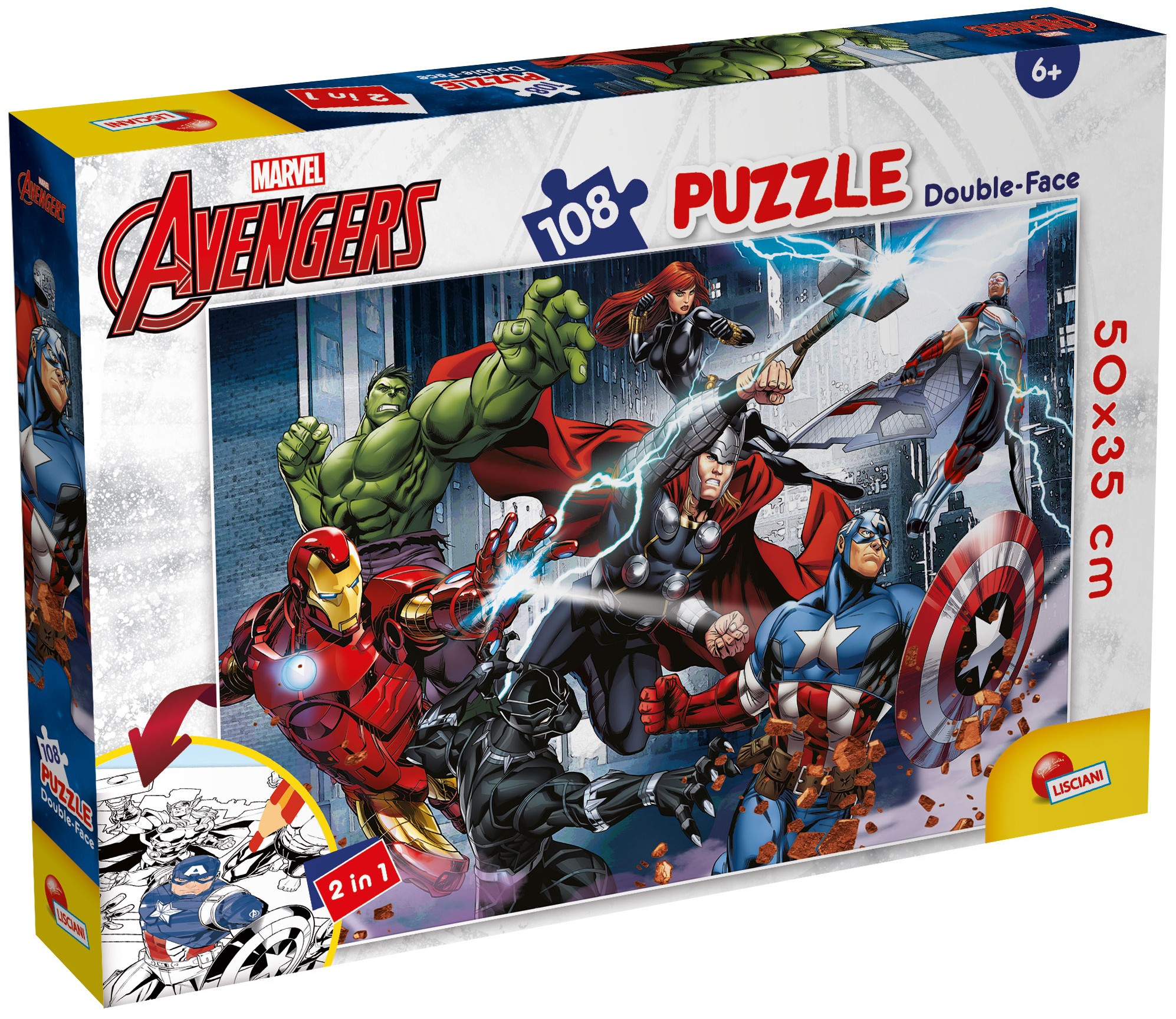 Двулицев пъзел Lisciani за оцветяване от 108 части - Отмъстителите