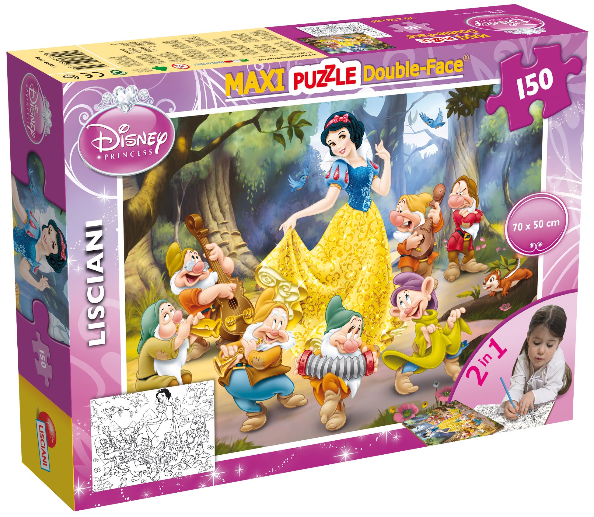 Двулицев пъзел Lisciani за оцветяване от 150 части - Снежанка