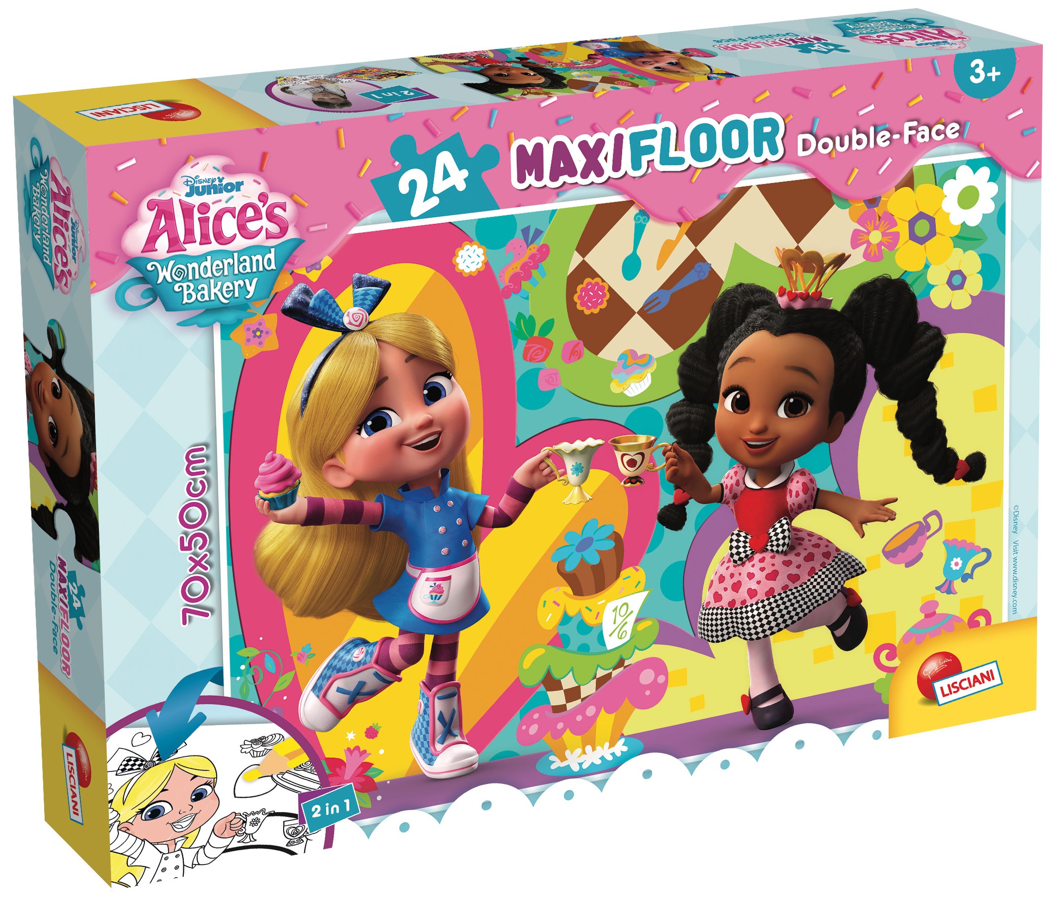 Двулицев пъзел Lisciani за оцветяване от 24 части - Алиса в приказната страна на сладкарството