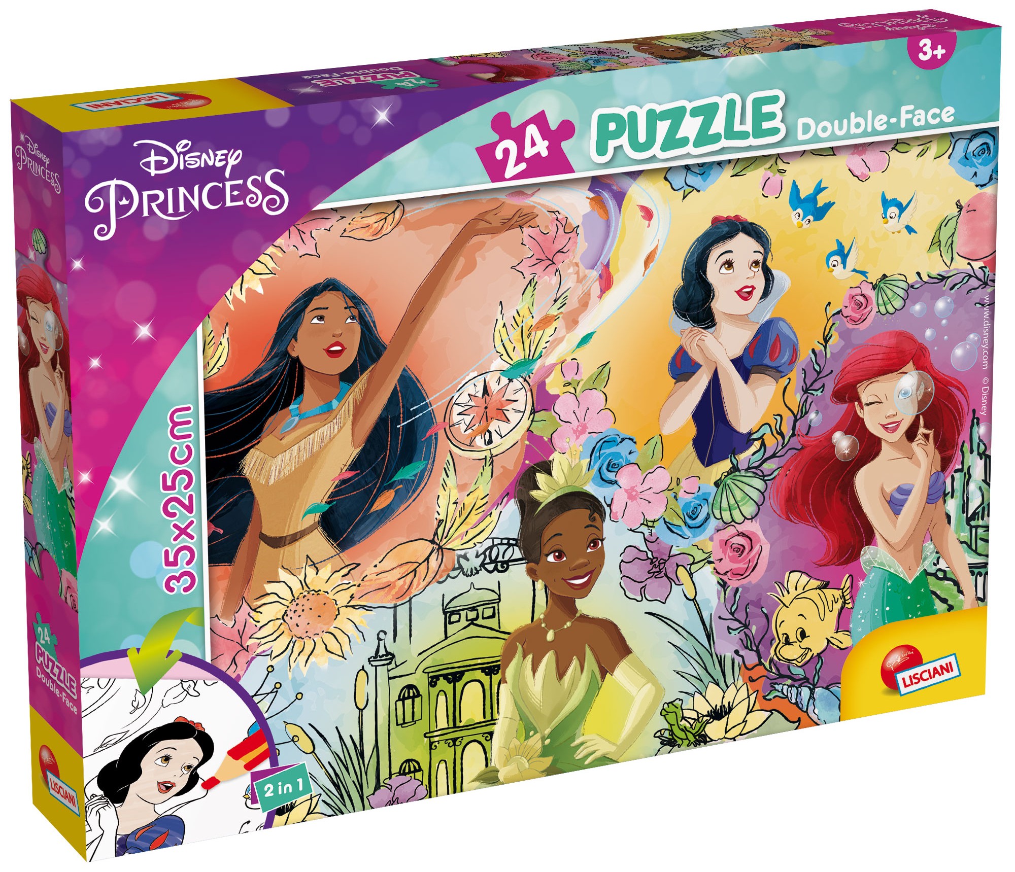 Двулицев пъзел Lisciani за оцветяване от 24 части - Принцеси
