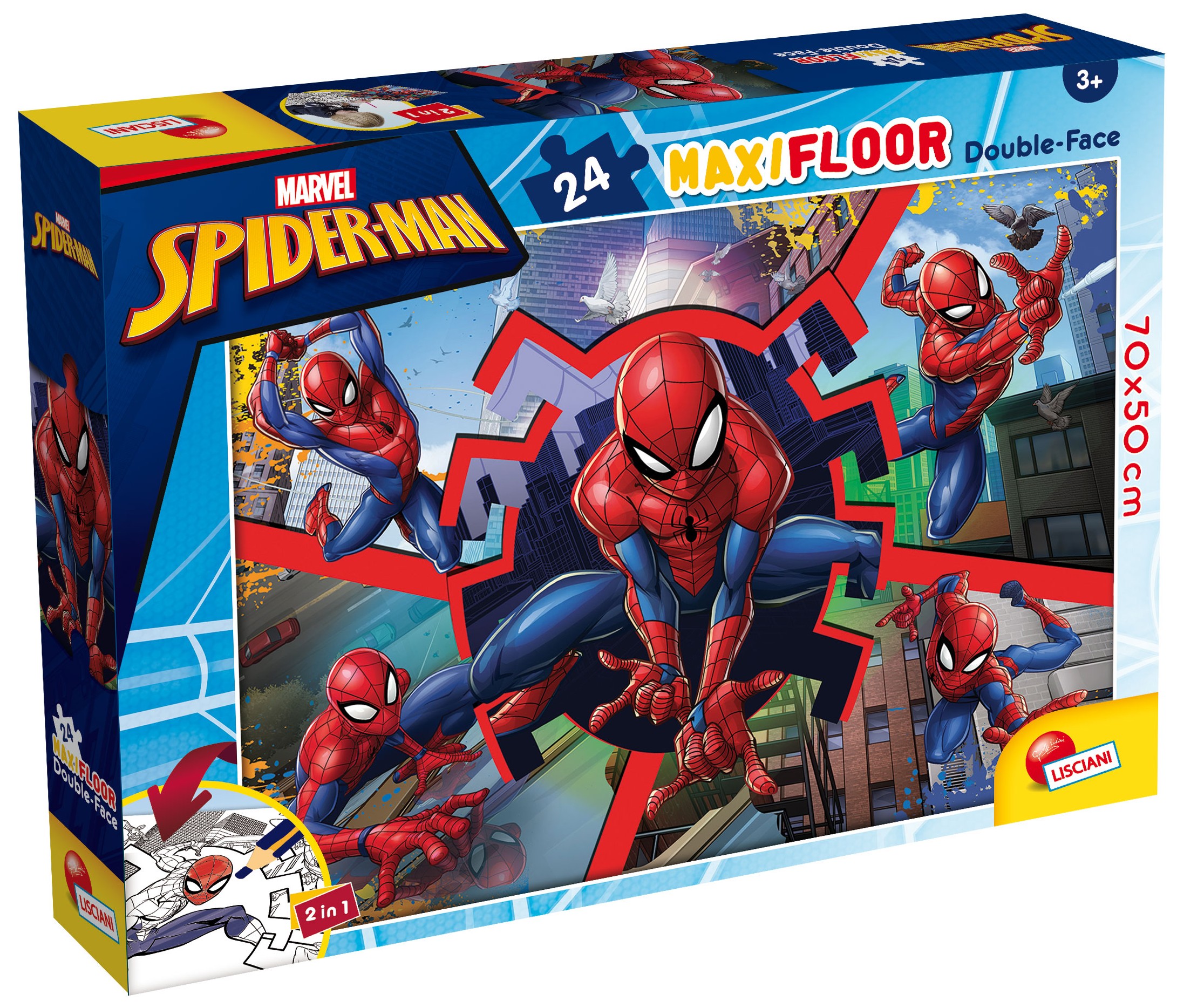 Двулицев пъзел Lisciani за оцветяване от 24 части - Спайдърмен