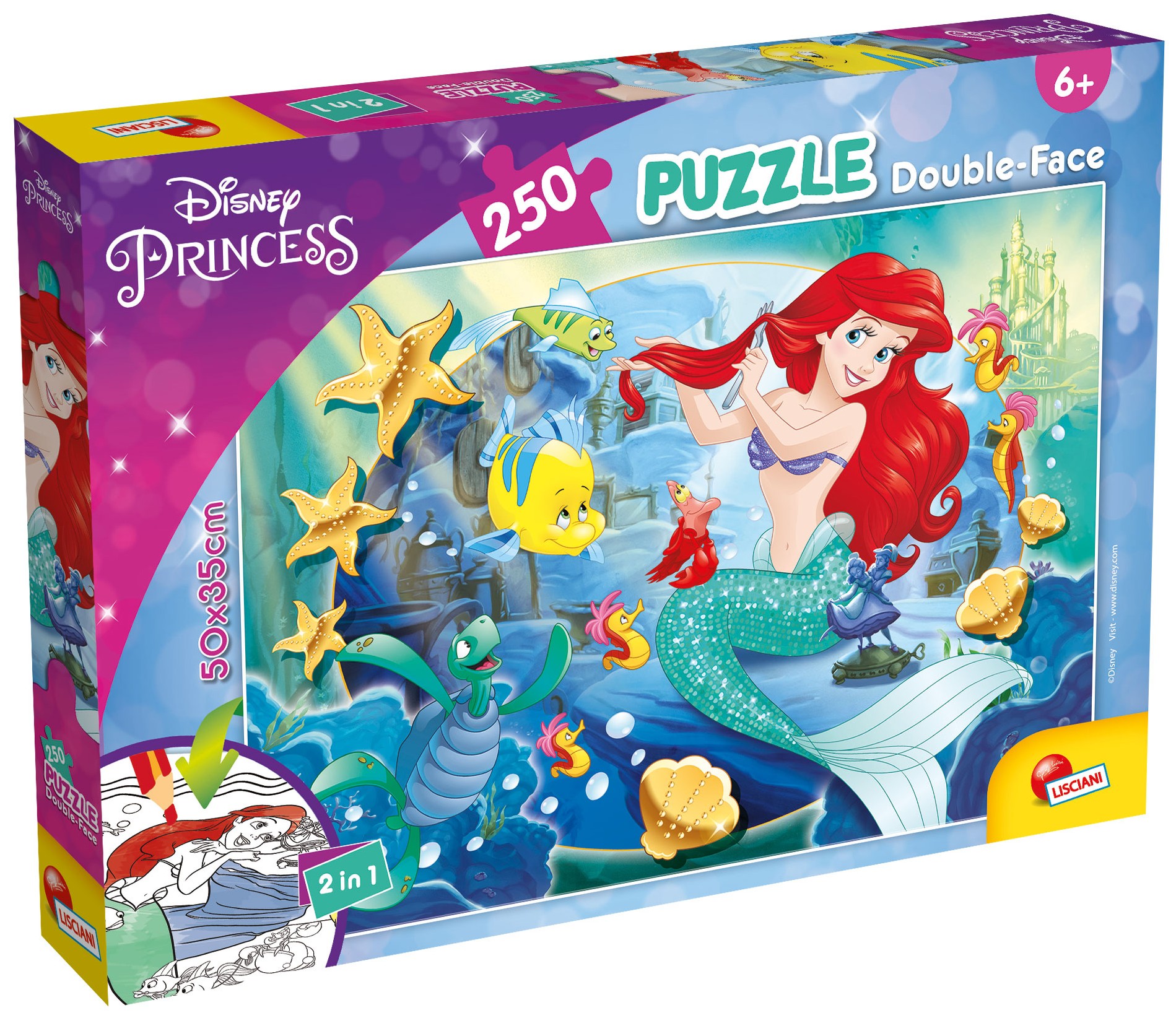Двулицев пъзел Lisciani за оцветяване от 250 части - Ариел