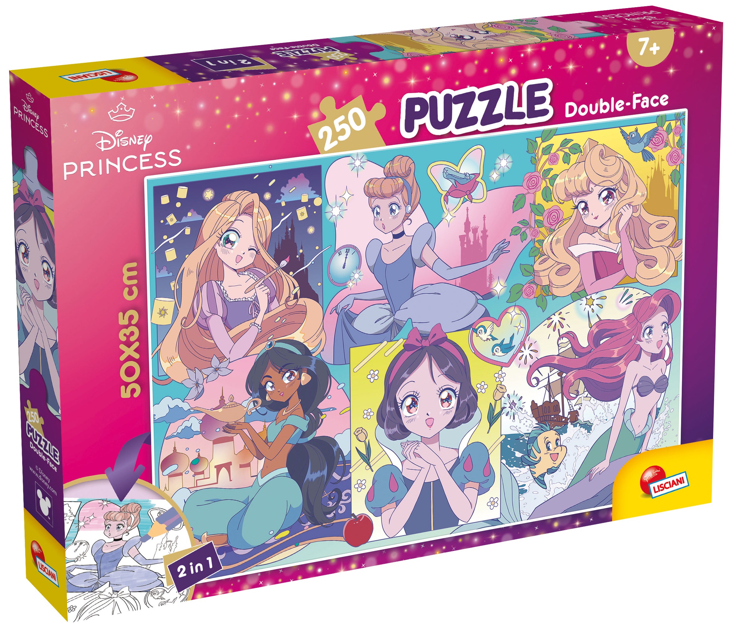 Двулицев пъзел Lisciani за оцветяване от 250 части - Манга принцеси