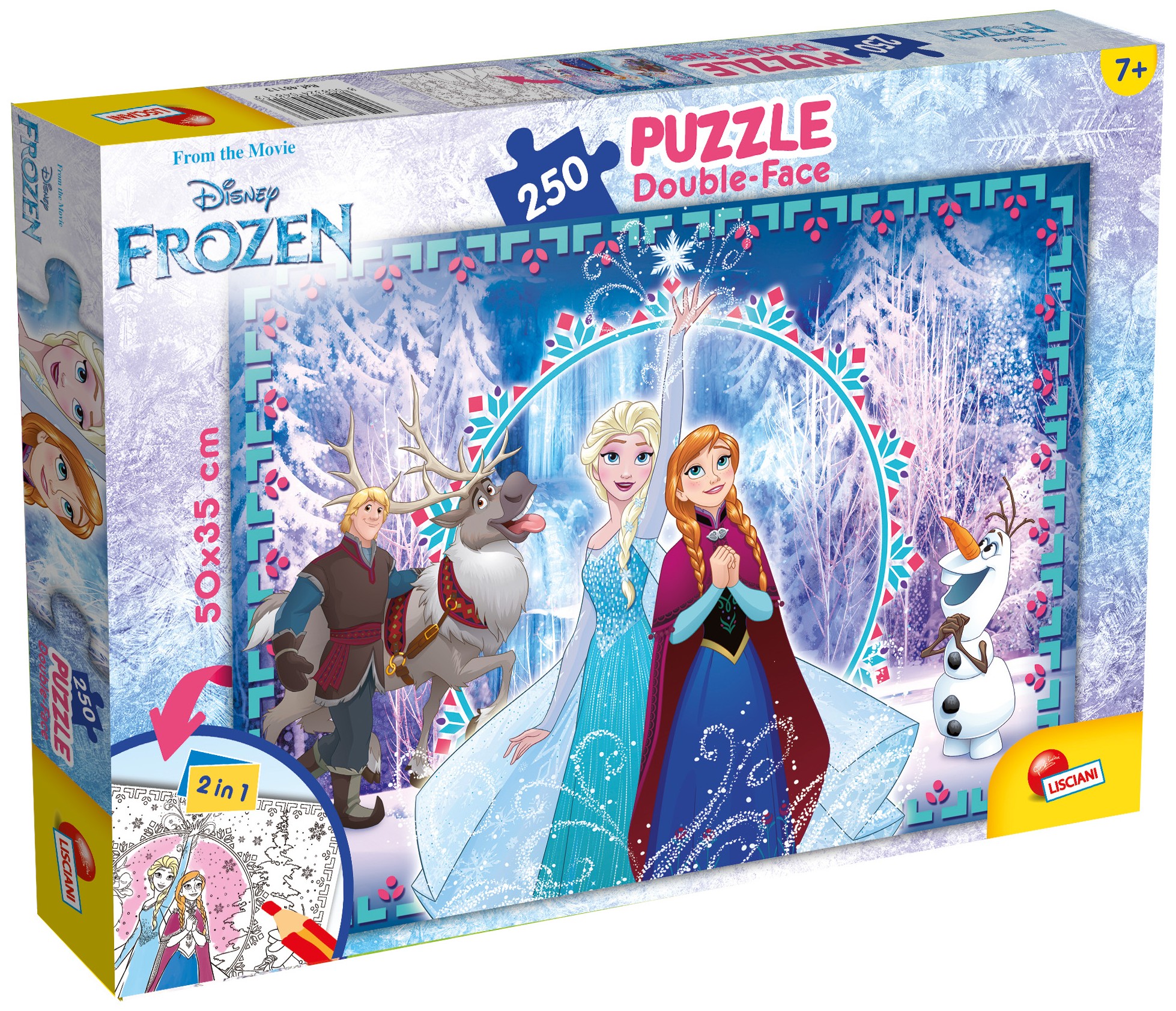 Двулицев пъзел Lisciani за оцветяване от 250 части - Замръзналото кралство