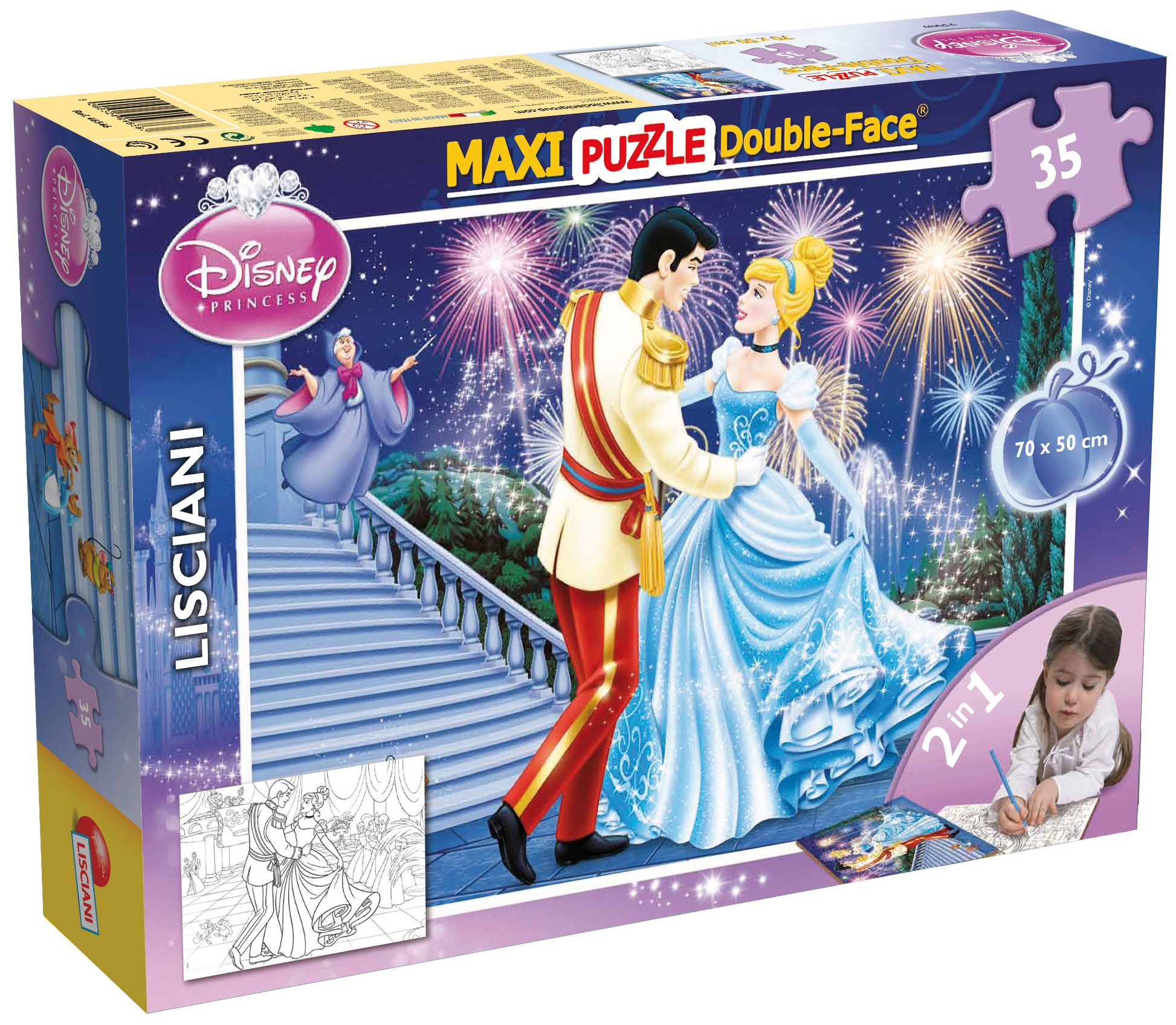 Двулицев пъзел Lisciani за оцветяване от 35 части - Пепеляшка