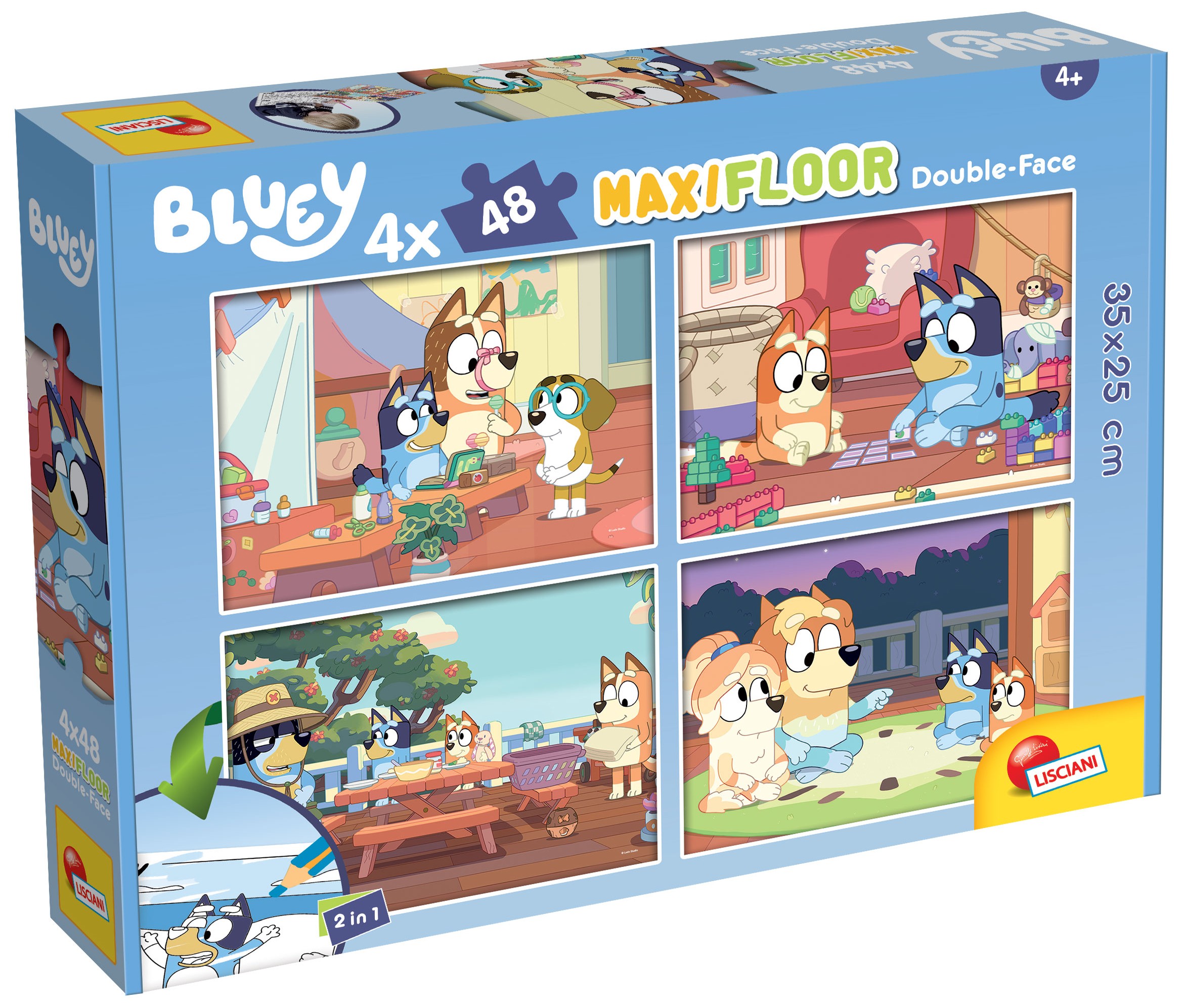 Двулицев пъзел Lisciani за оцветяване от 4 х 48 части - Блуи