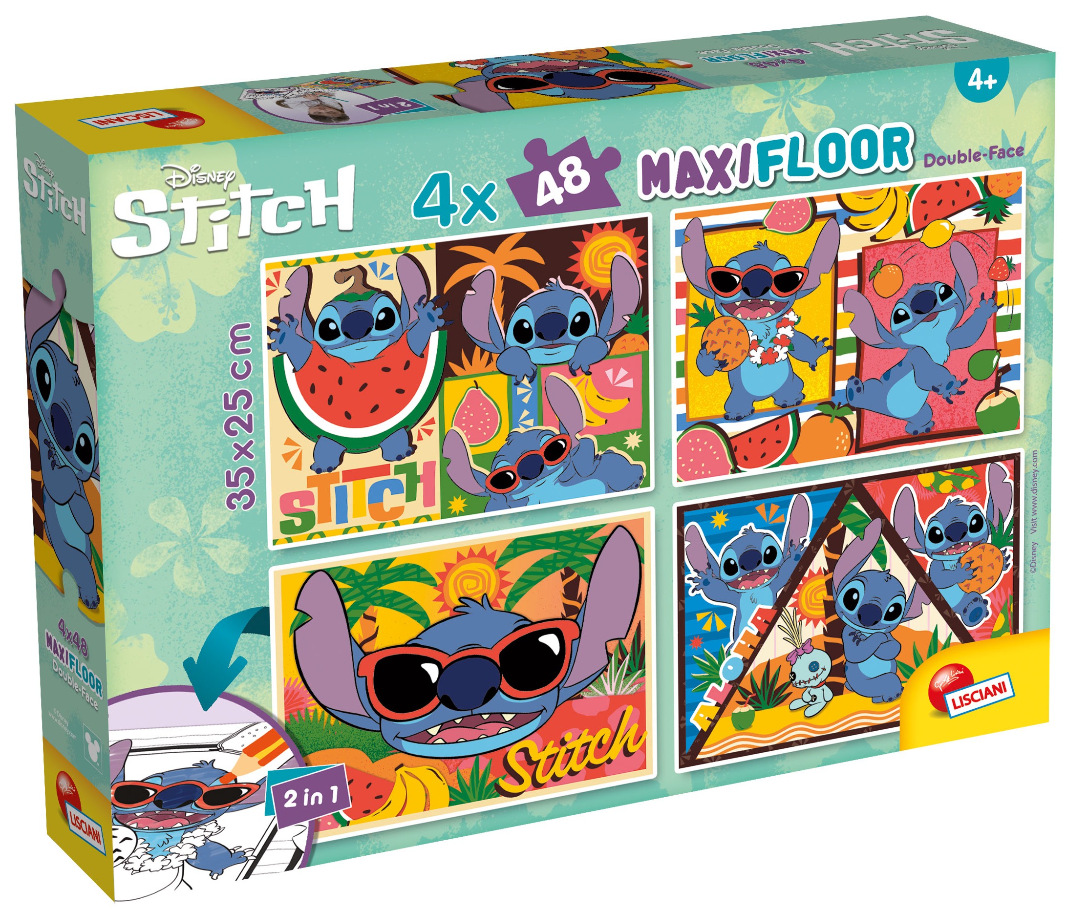 Двулицев пъзел Lisciani за оцветяване от 4 х 48 части - Лило и Стич