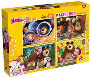 Двулицев пъзел Lisciani за оцветяване от 4 х 48 части - Маша и Мечокът