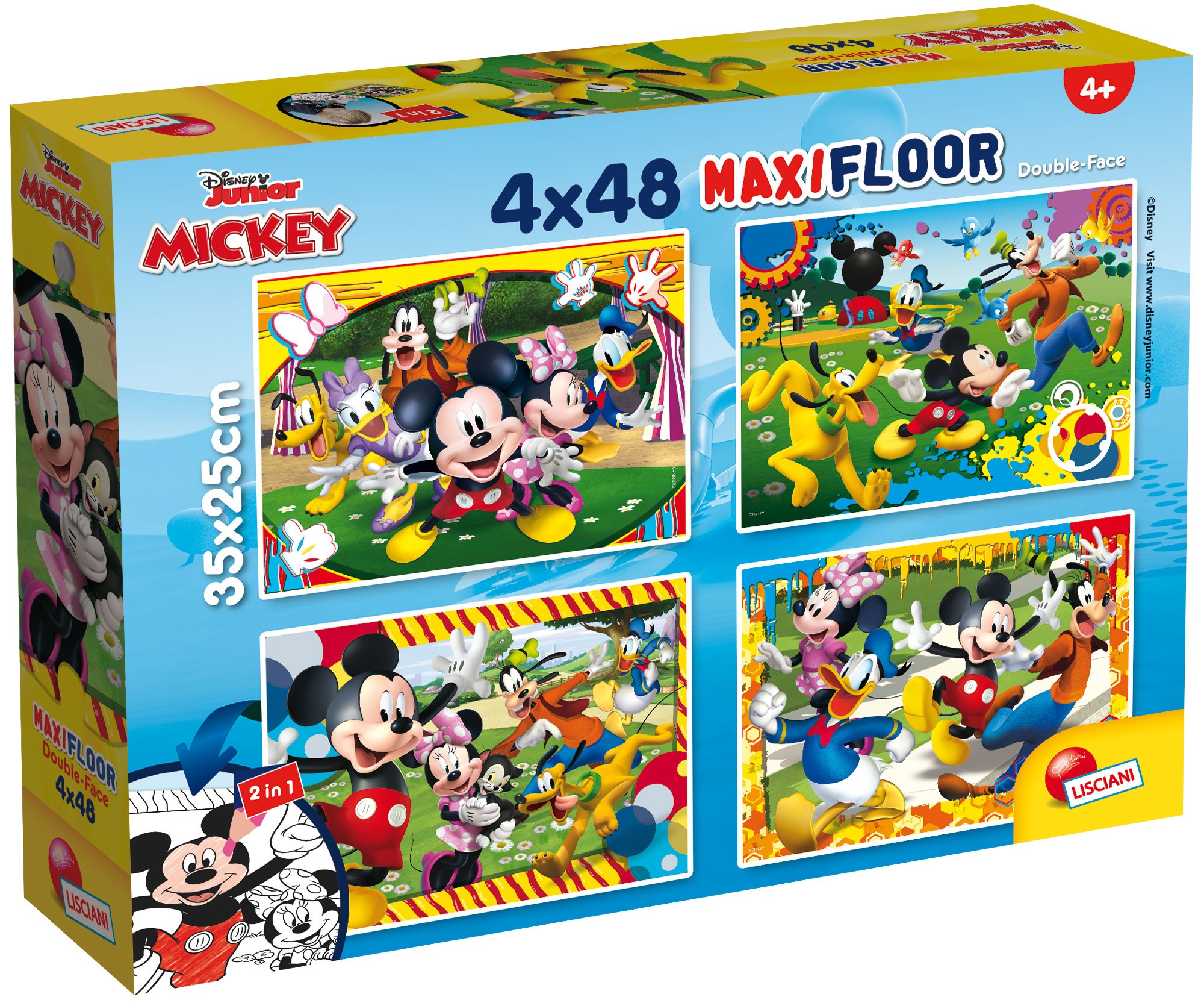 Двулицев пъзел Lisciani за оцветяване от 4 х 48 части - Мики Маус