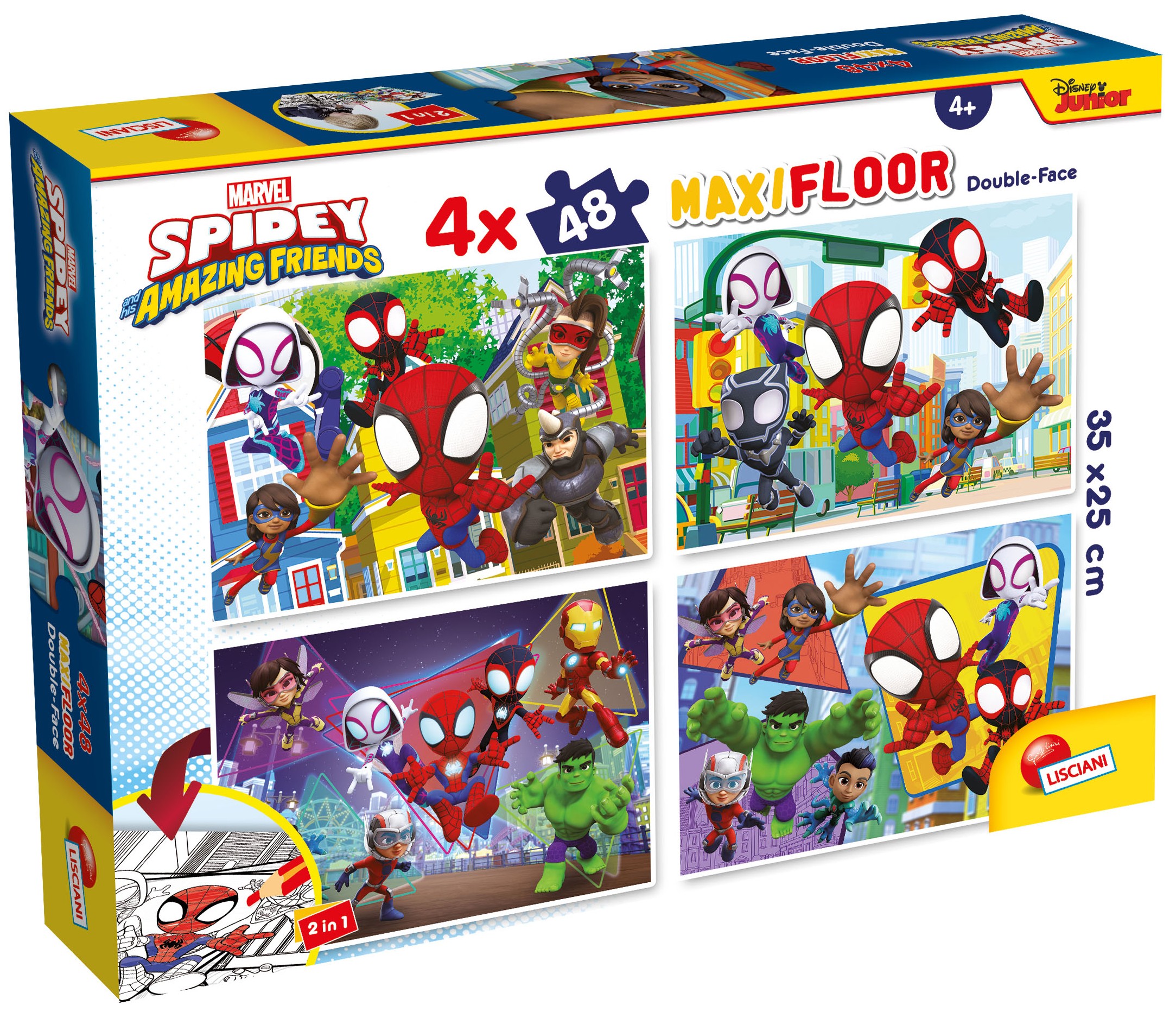 Двулицев пъзел Lisciani за оцветяване от 4 х 48 части - Спайди