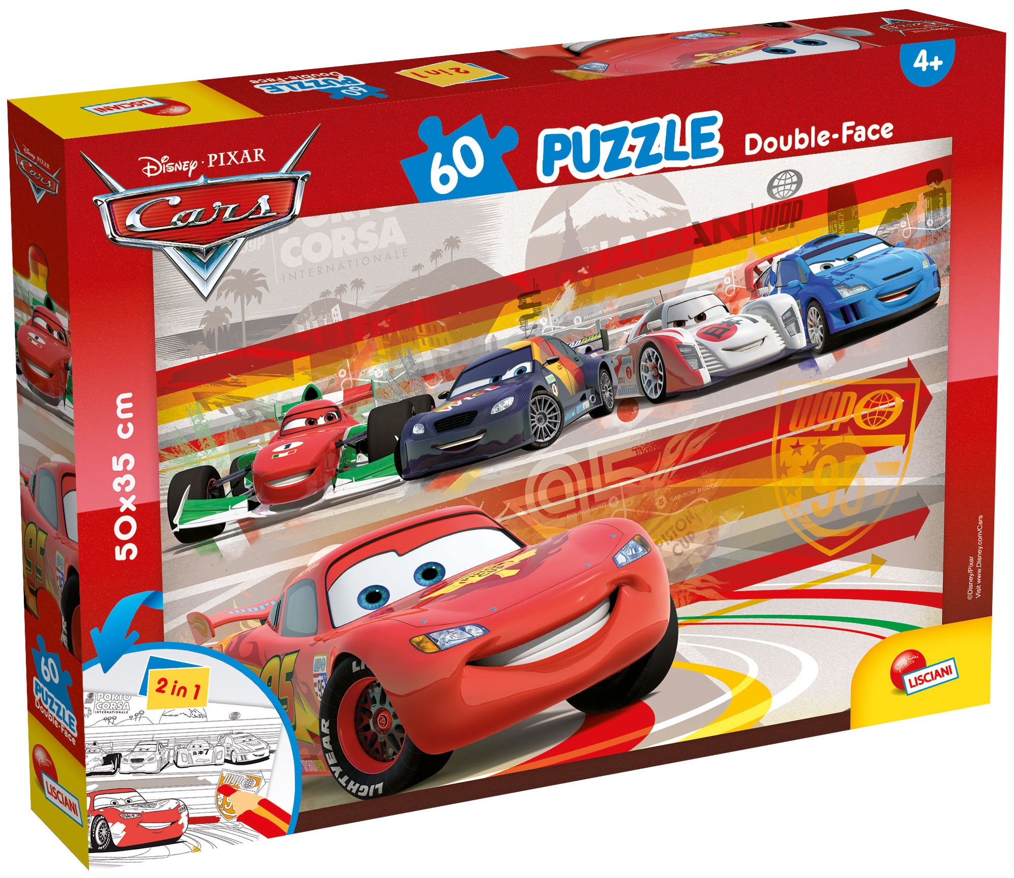 Двулицев пъзел Lisciani за оцветяване от 60 части - Колите