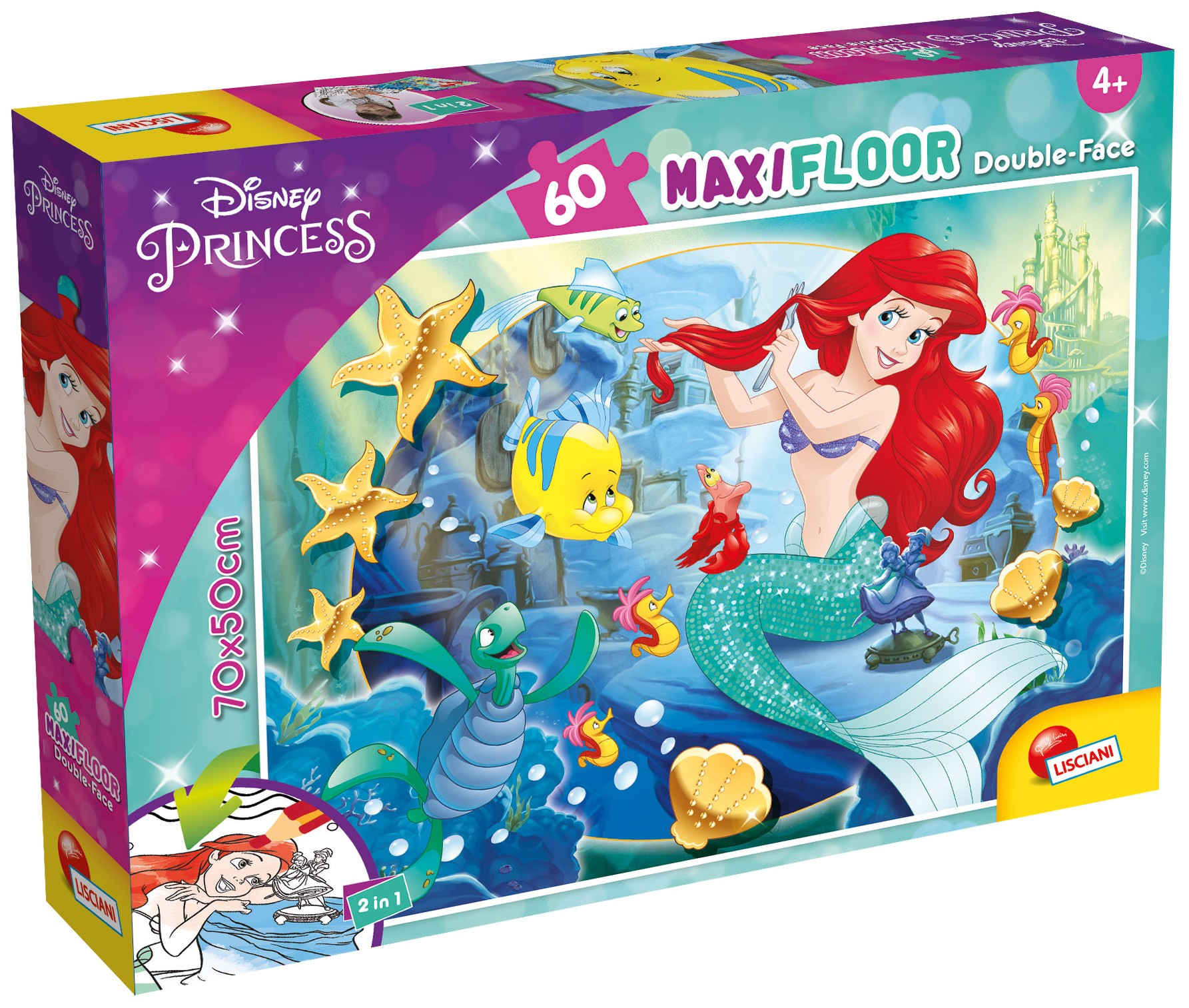 Двулицев пъзел Lisciani за оцветяване от 60 части - Малката русалка