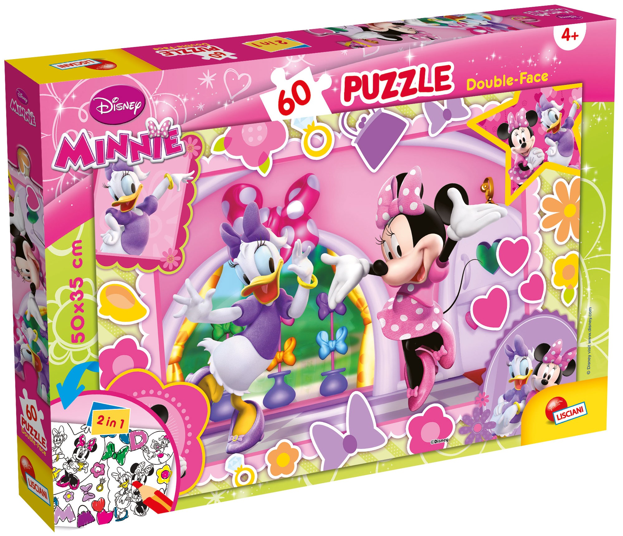 Двулицев пъзел Lisciani за оцветяване от 60 части - Мини Маус