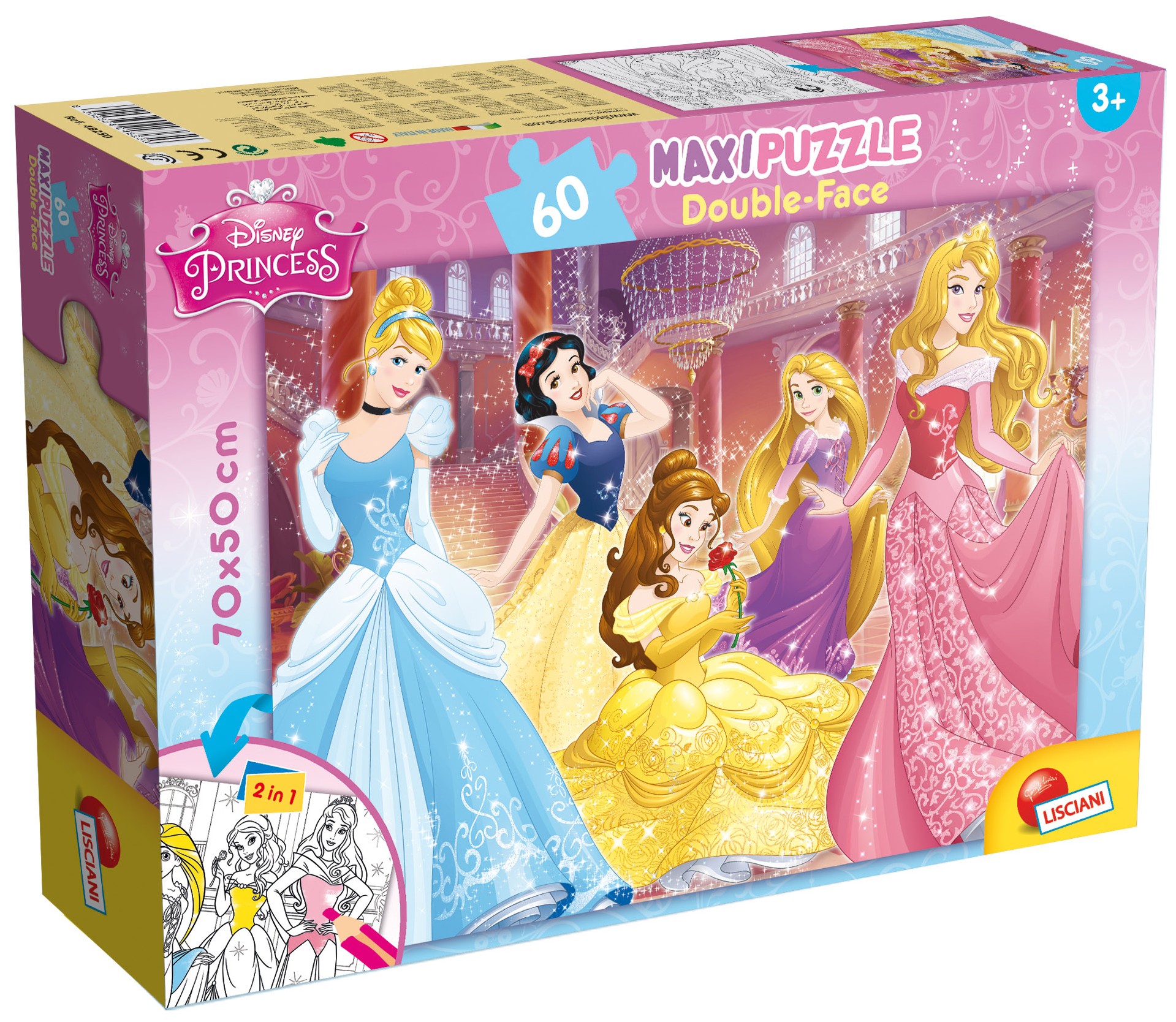 Двулицев пъзел Lisciani за оцветяване от 60 части - Принцеси