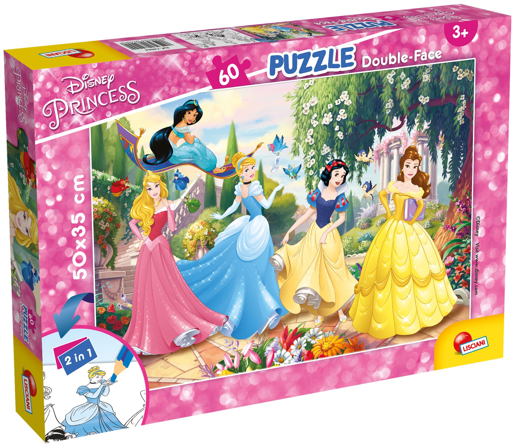 Двулицев пъзел Lisciani за оцветяване от 60 части - Принцеси