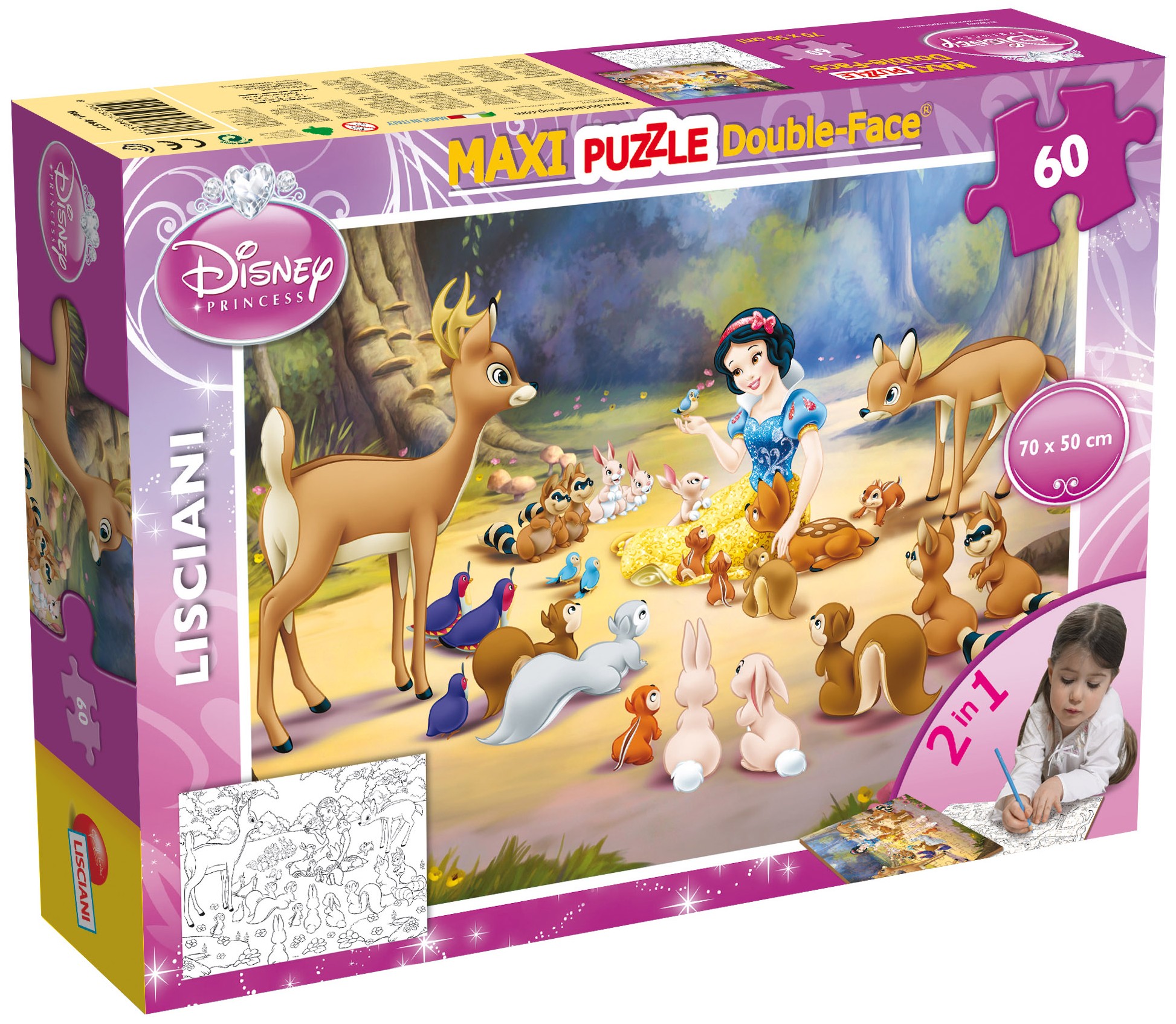 Двулицев пъзел Lisciani за оцветяване от 60 части - Снежанка