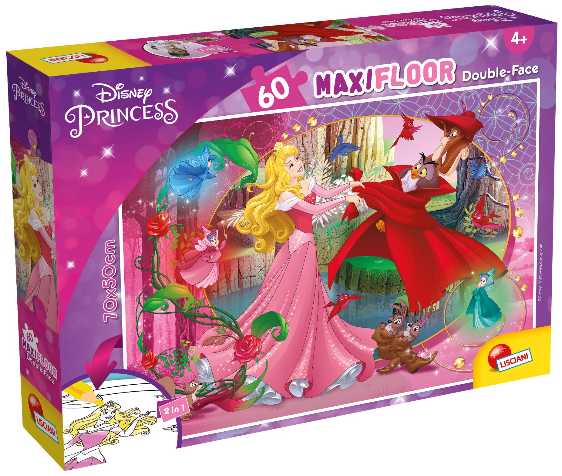 Двулицев пъзел Lisciani за оцветяване от 60 части - Спящата красавица