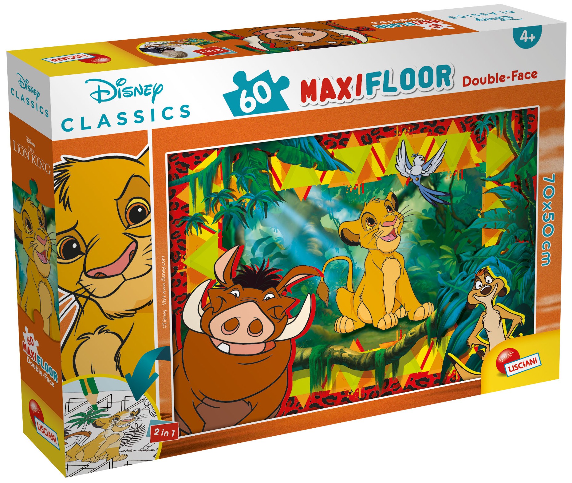 Двулицев пъзел Lisciani за оцветяване от 60 части - Цар Лъв