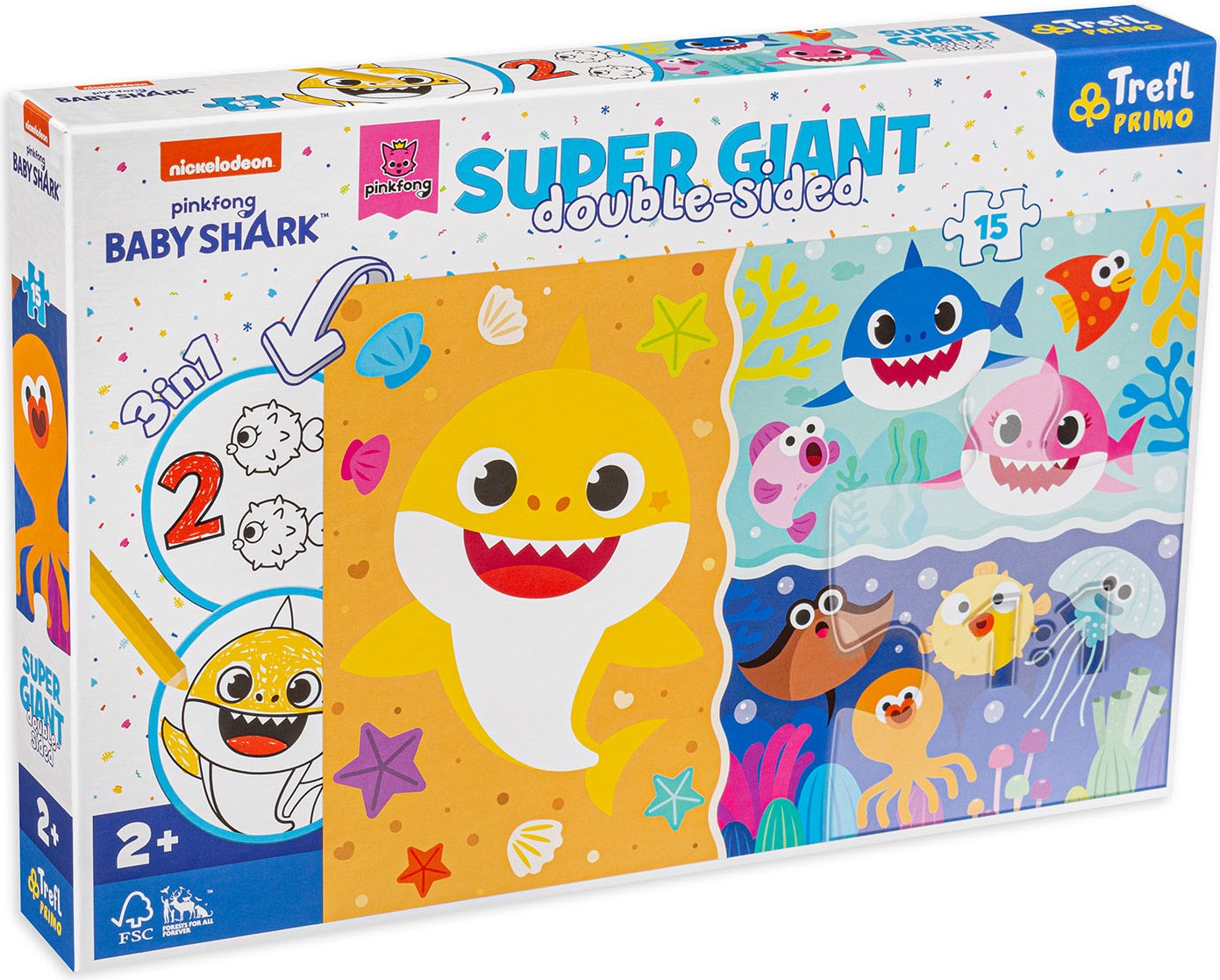 Двустранен пъзел Trefl 3в1 от 15 части - Малки акули