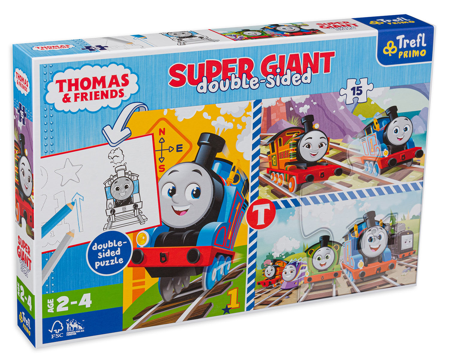 Двустранен пъзел Trefl 3в1 от 15 макси части - Томас и приятели