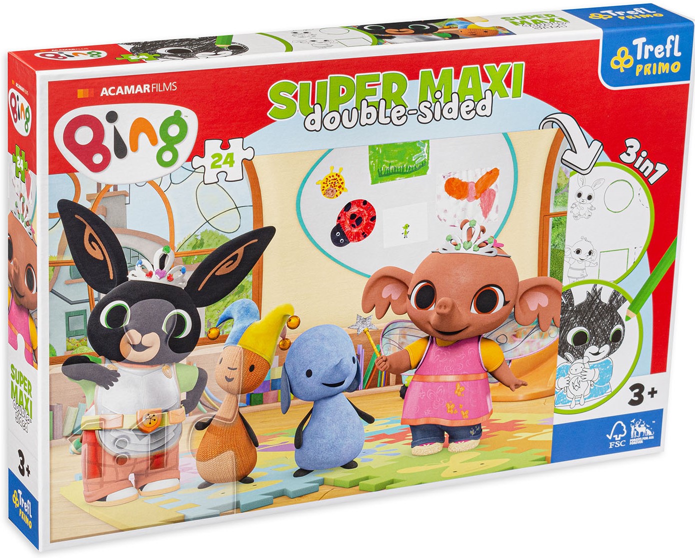 Двустранен пъзел Trefl от 24 макси части - Бинг и приятели