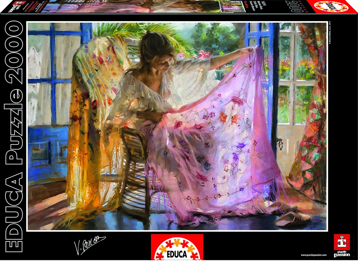 Пъзел Educa от 2000 части - Розов шал, Винсенте Ромеро