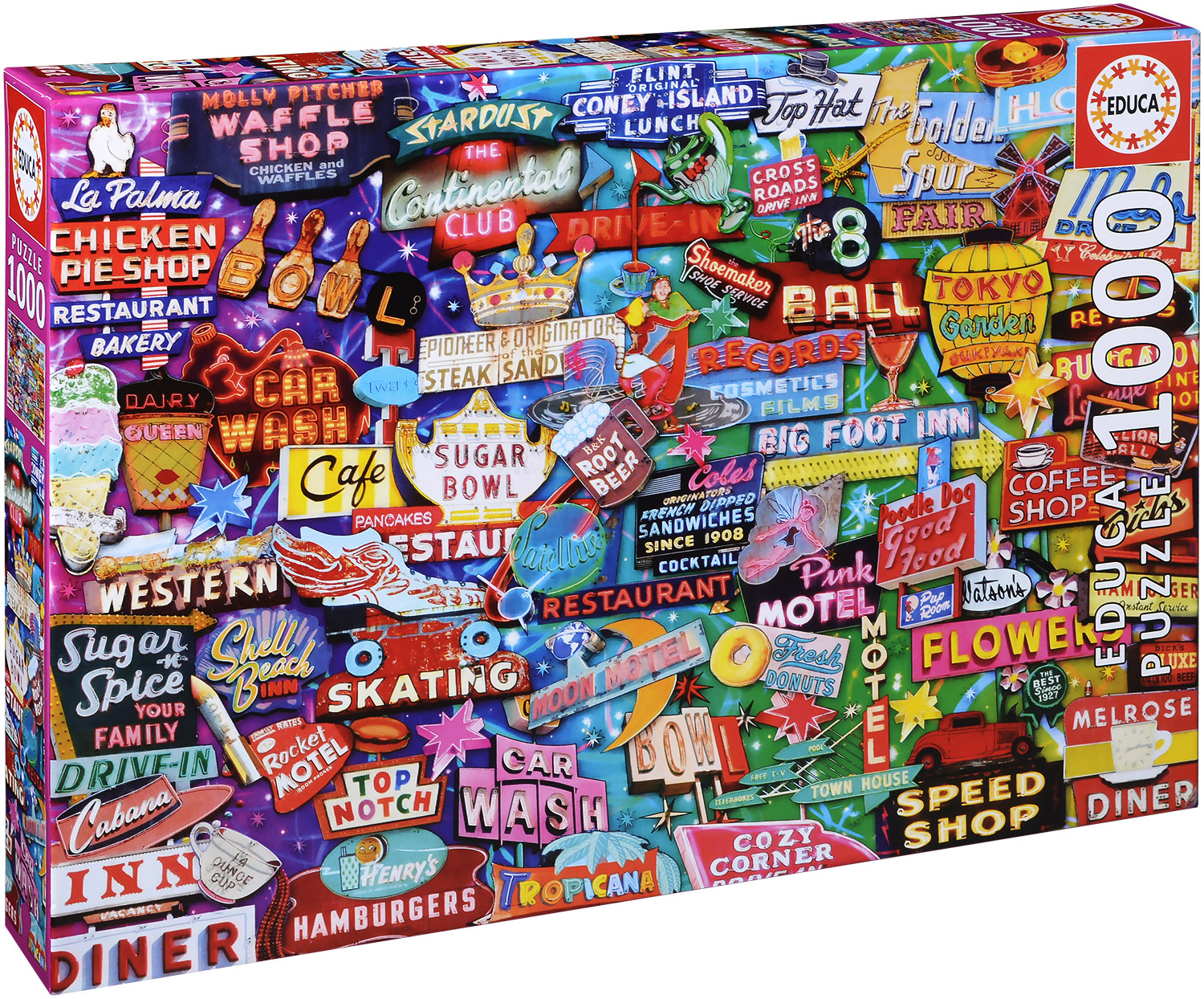 Пъзел Educa от 1000 части - Неонови знаци по света